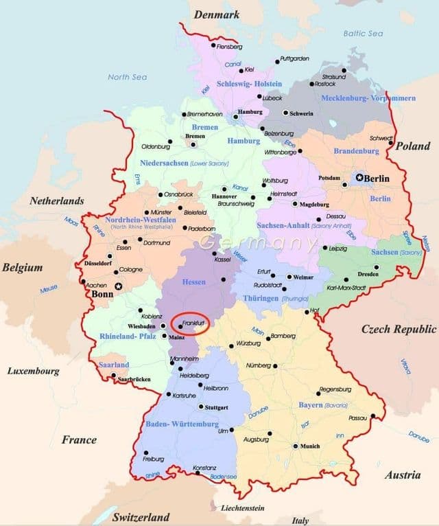 Frankfurt on Germany map