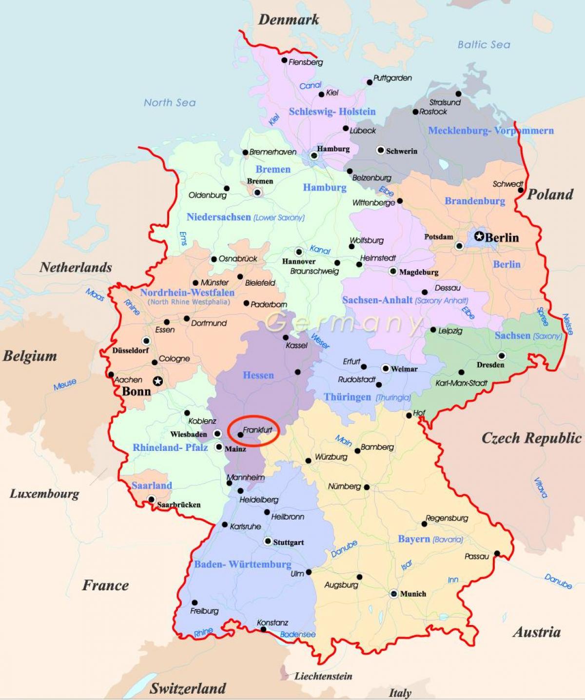 Frankfurt on Germany map